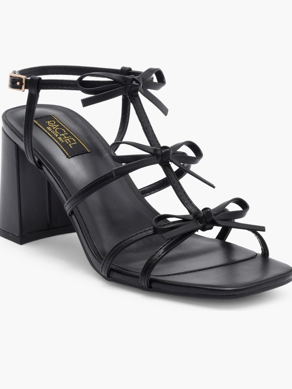 Rachel Black Strappy Bow Block Heel Sandal